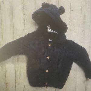 Cozy Black Knit Kids Jacket with Hood